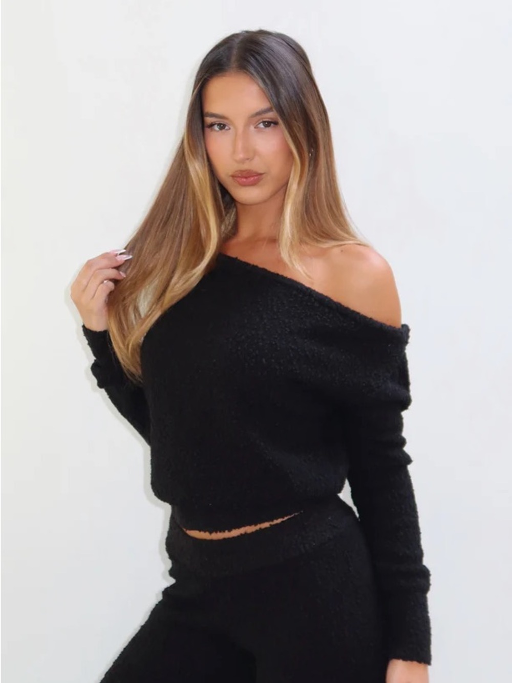 NEW - White Fox - New Black Cozy Bouclé Sweater (also selling pants separate)